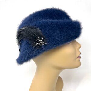 Vintage Women's Dark Blue Kangol FURGORA "ELSA" Hat Angora Blend B-Girl